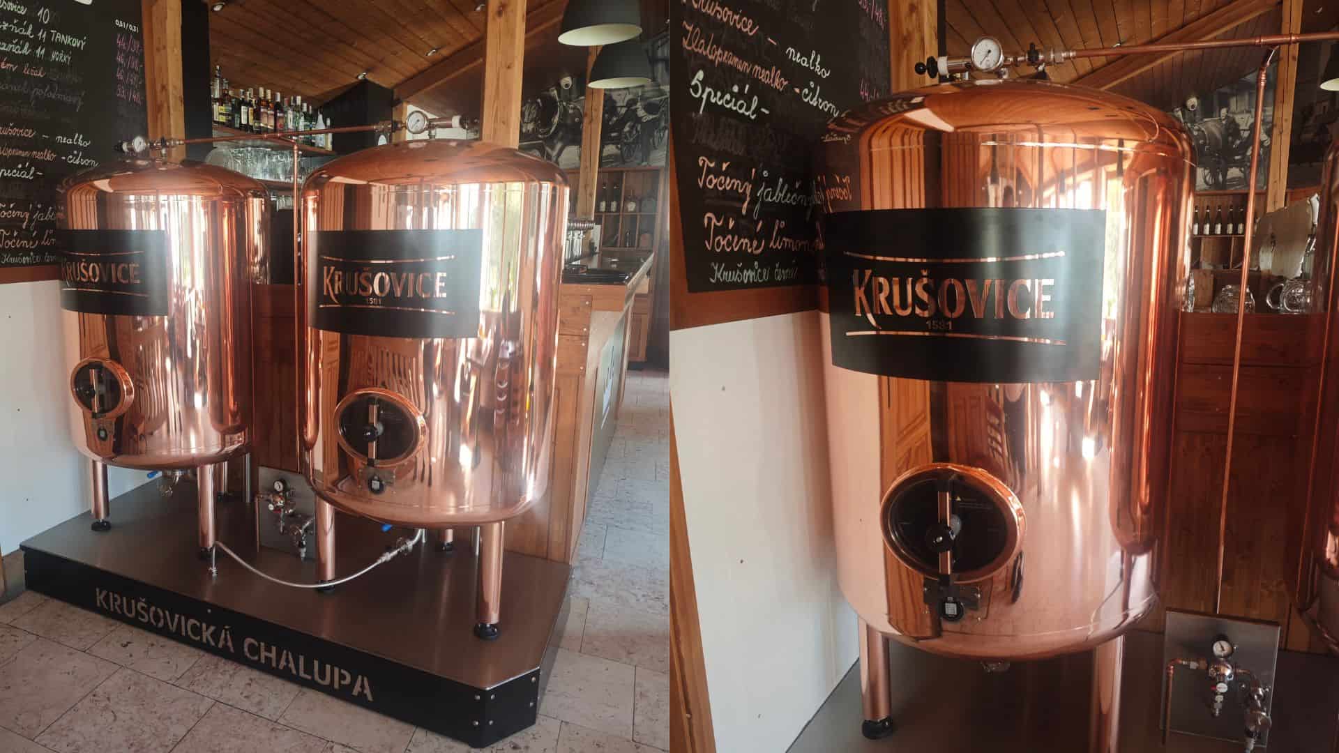 Měděné pivní tanky Duotank Krušovická chalupa 9. května Praha 1
